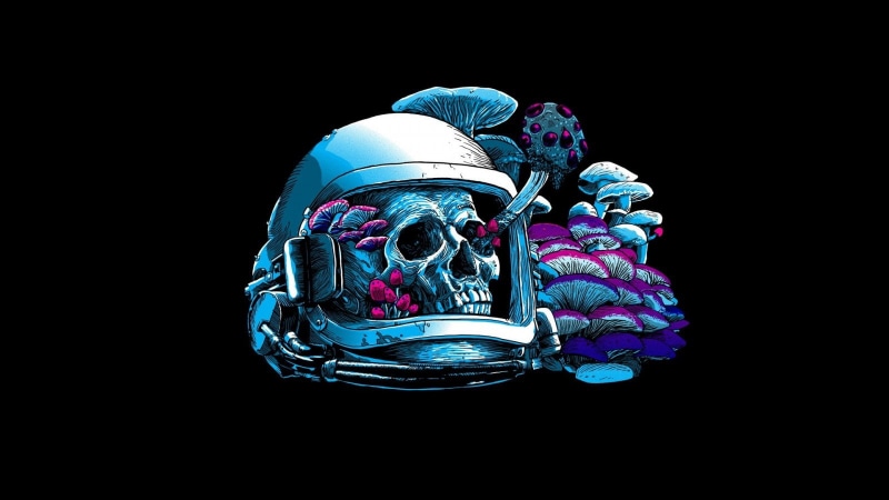 720P, astronautics, astronaut, skull, artwork