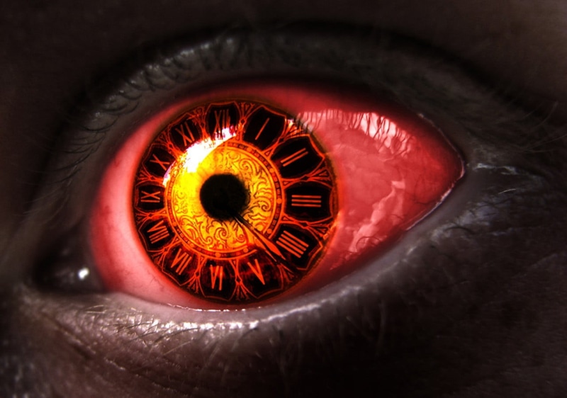 eyesight, indoors, sensory perception, eyes, sign, clock, Date A Live, communication, close-up, red, body part, analog, black, human body part, iris - eye
