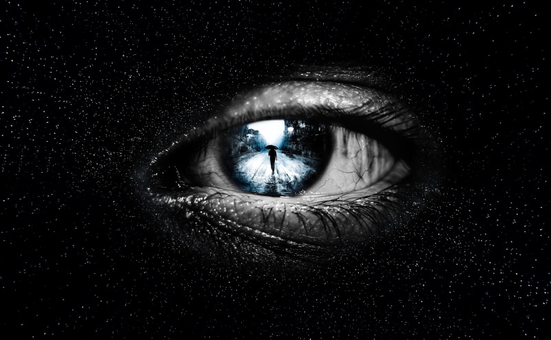 4K, human body part, Black, universe, remode, eyelash, portrait, sensory perception, looking at camera, skin, one person, rain, eyeball, detail, iris - eye