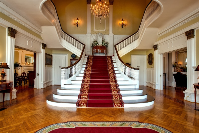 home interior, floral, illuminated, interior design, high society, ornate, wood, elegance, lighting equipment, chandelier, indoors, hotel, elegant, stair