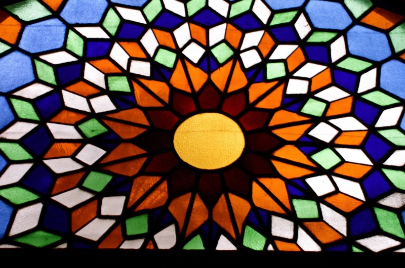 full frame, ceiling, flooring, multi colored, color, mosaic, window, cathedral, stained glass, glass, architecture, ornate, yellow, abstract pattern, directly below