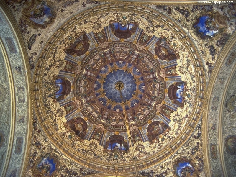 built structure, craft, art and craft, belief, cupola, travel destinations, indoors, Istanbul, 480P, religion, ornate, fresco, directly below, mural, no people