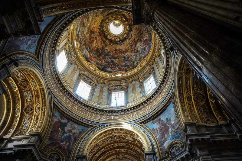 religion, steeple, light, pillar, crypt, directly below, ornate, history, mural, apse, low angle view, italy, cupola, fresco, the past, built structure