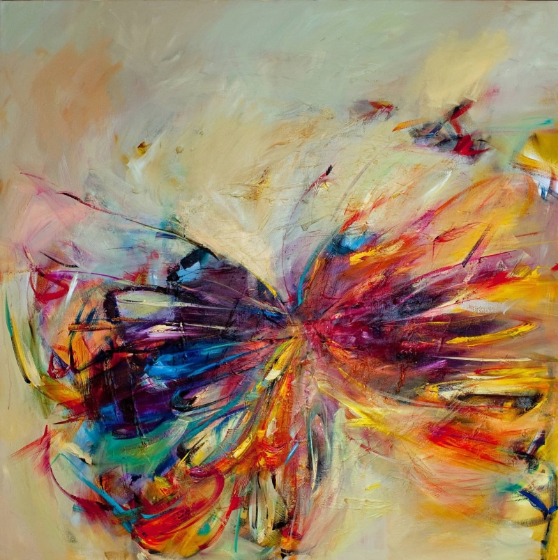 textured, close-up, high angle view, painted, messy, palette, smudged, paint, craft, art and craft equipment, water, painting, art and craft, indoors, acrylic painting