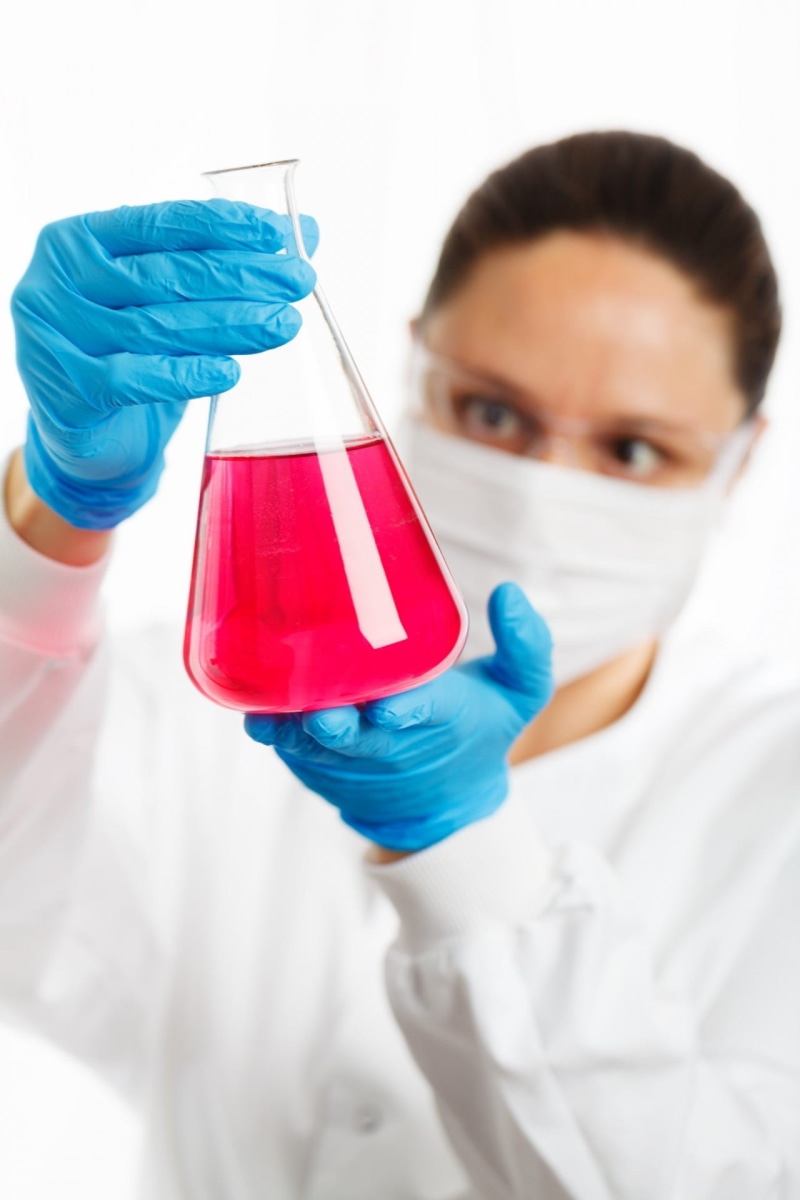 lab coat, healthcare and medicine, occupation, one person, biotechnology, erlenmeyer flask, skill, surgical glove, research, woman, experiment, medical research