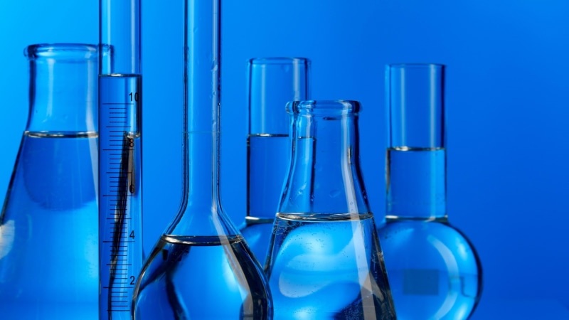 transparent, blue background, scientific experiment, no people, glass - material, research, glass, test tube, education, biology, chemistry, blue, biochemistry