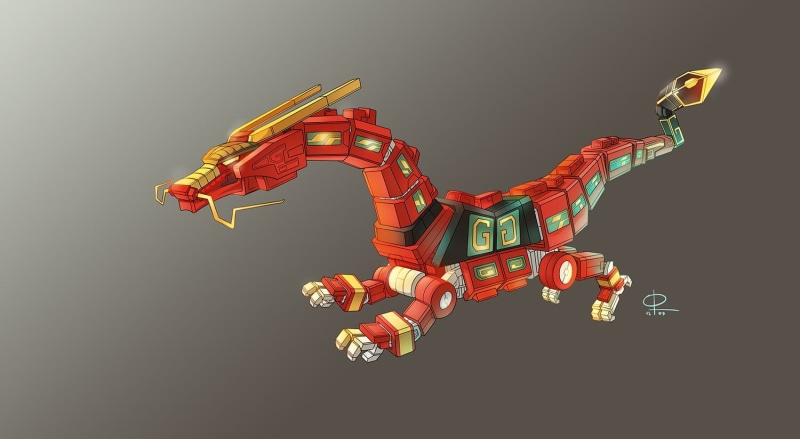 people, chinese dragon, robot, 720P, red, dragon, Power Rangers, leisure activity, vitality, nature, helmet, jumping, side view, mid-air, full length