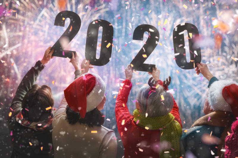 Back, New year, 2020, photo, Confetti, Hands, 4K, People