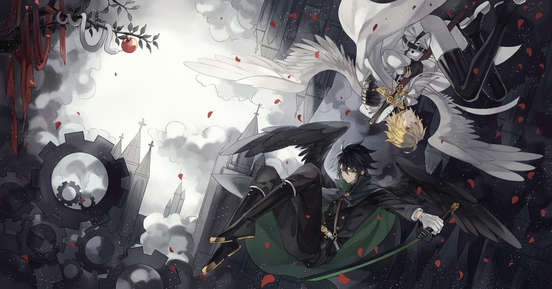 built structure, owari no seraph, 720P, city, confetti, mikaela hyakuya, beauty in nature, outdoors, streamer, street, celebration, Anime, event, plant