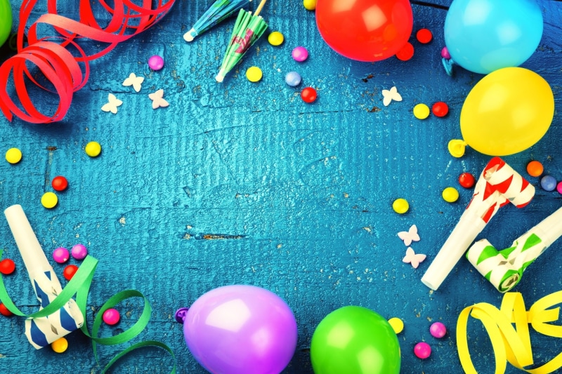 candy, confetti, indoors, Party, new years eve, Balloon, celebration, Birthday, party - social event, choice, still life, sweet food, high angle view, directly above