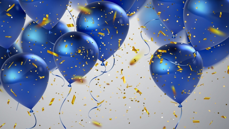 confetti, balloons, 2K, blue