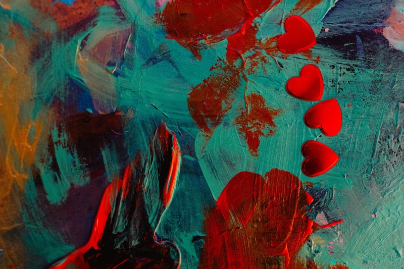 abstract, blue, art and craft, creativity, built structure, wall - building feature, red, paint, textured effect, multi colored, valentines day, heart