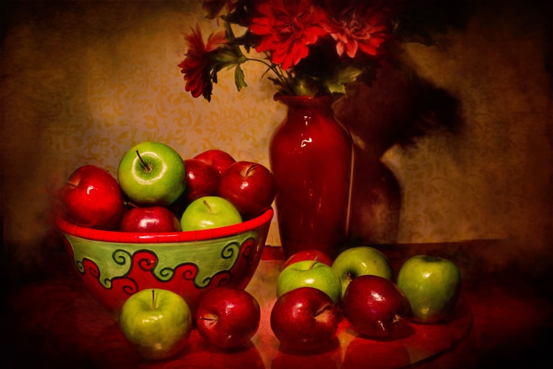 4K, plant, bowl, food and drink, vegetable, apple - fruit, indoors, freshness, container, no people, fruit, still life, wellbeing, fine art, rich, colorful