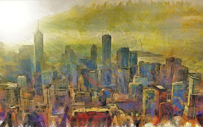 abstract, 1080P, textured, full frame, no people, digital composite, art and craft, representation, painted image, fine art painting, city, paintings