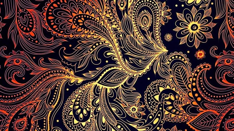 autumn palette, abstraction, figure Khokhloma, fantasy figure, screensaver on your desktop, black background, 1080P, ornament