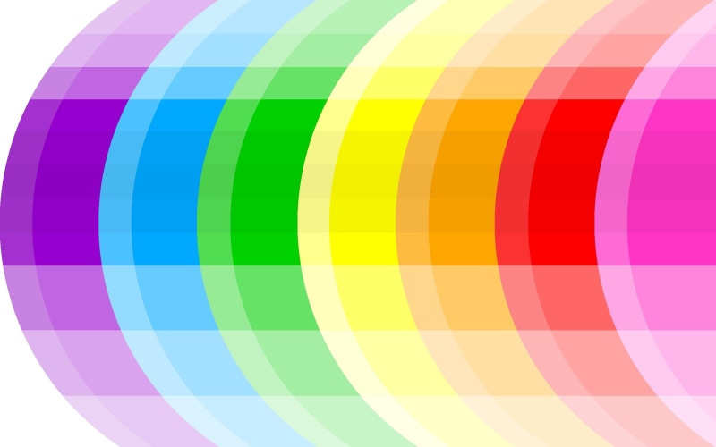 circle, colorful, multi colored, indoors, 2K, yellow, large group of objects, red, abstract, full frame, fanned out, still life, black color, backgrounds