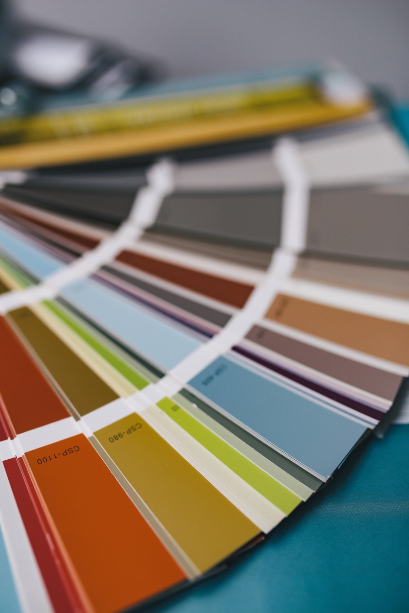 color Swatch, motif, arts culture and entertainment, samples, close-up, 5K, business, pattern, table, indoors, yellow, high angle view, selective focus