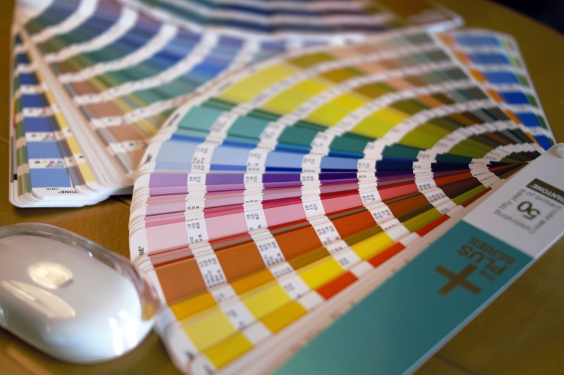 multi colored, printing house, paper, multicolored, color swatch, selective focus, indoors, nuance, planning, case, no people, cmyk, luck, table, close-up