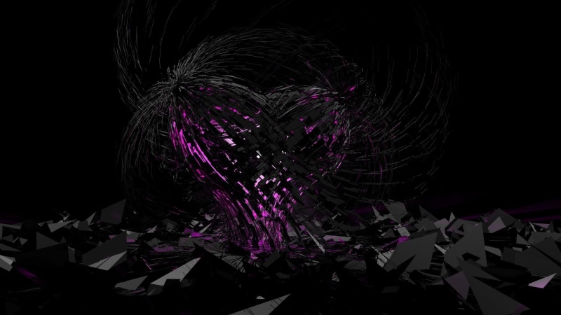 3d, dark, 1080P, purple light, heart, black heart, digital art