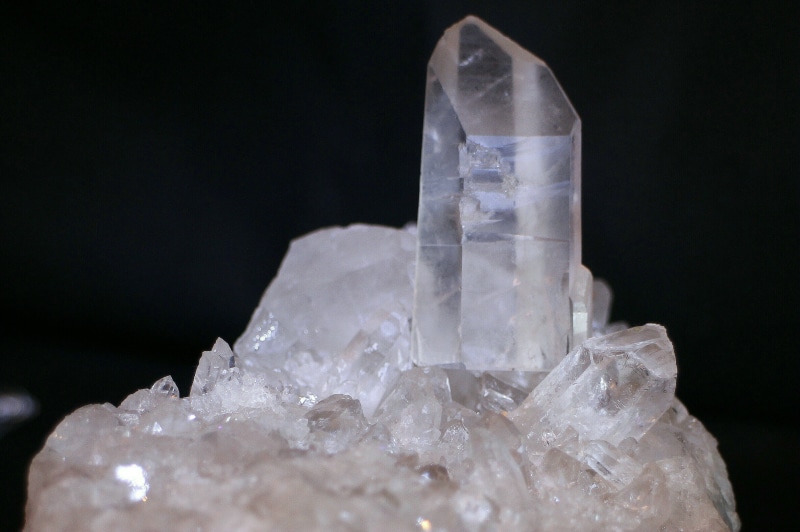 indoors, glass, 2K, still life, ice, rock - object, studio shot, pure quartz, fragments, clear, crystal quartz, close-up, solid, glassy, black background