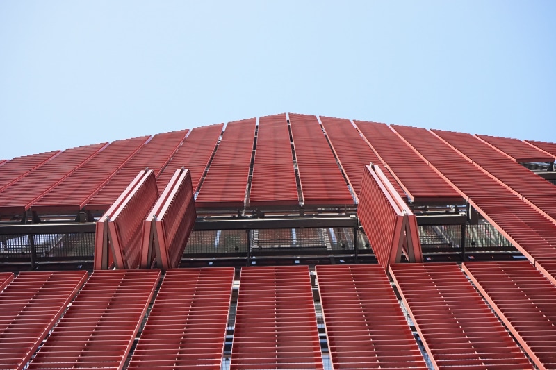 solar panel, low angle view, roof tile, home, new ulm city centre, finance, blue, clear sky, outdoors, red, ulm, business, Home, Facade, building, building exterior