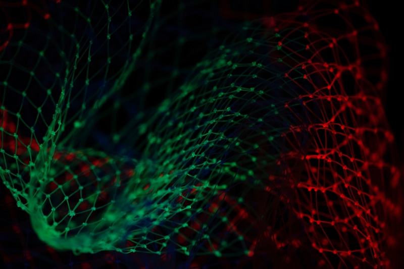 5K, night, selective focus, illuminated, shiny, green, photographic Effects, black background, fractal, vibrant Color, black Color, full frame, motion