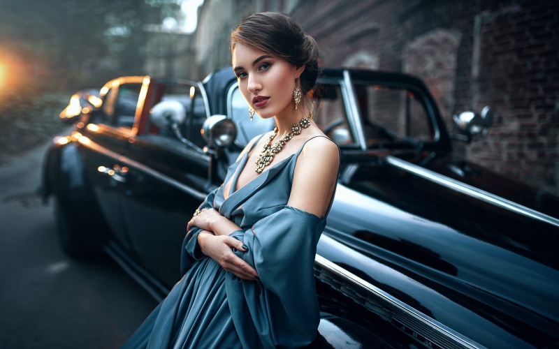 mode of transportation, women outdoors, young adult, car, earring, 1080P, beauty, females, beautiful woman, fashion, looking at viewer, looking at camera