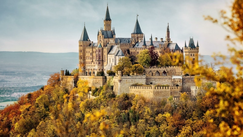 building, tours, europe, baden-wurttemberg, middle ages, 1080P, tree, germany, baden wurttemberg, city, hohenzollern castle, castle, landmark, chateau