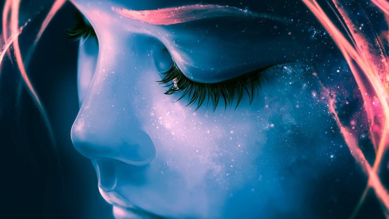 elf, eye, dream, eyelash, artwork, face, fantasy art, sky, sweet dreams, girl, digital art, water, blue, graphics, shine, 1080P