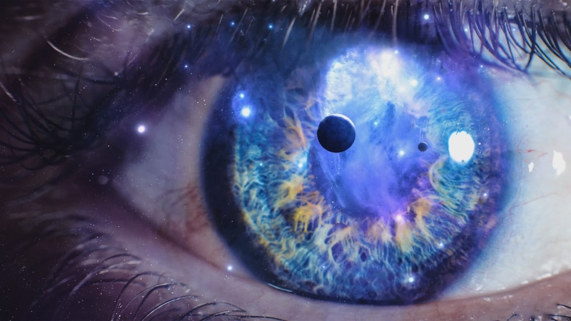 galaxy, iris - eye, blue, sea, digital art, animal, animal themes, animals in the wild, s, marine, purple, eye, underwater, body part, nature, sea life