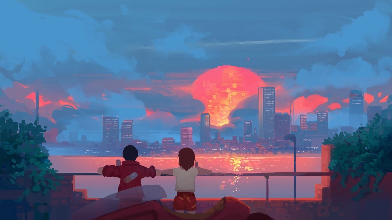city, 720P, water, motorcycle, anime, Akira, sunset