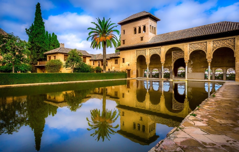 spain hd, part, pool, alhambra, del, palacio del portico, 1080P, architecture, complex, portico, granada, palacio