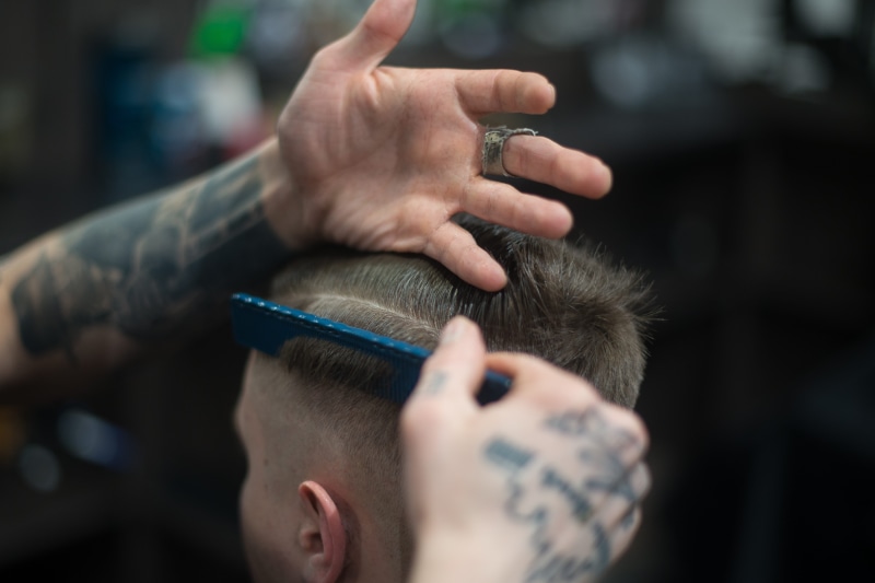 body care, ring, barber shop, hairdresser, human hair, hands, hairdo, human body part, barber, young, person, hand, indoors, tattooed, combing, hairstyle