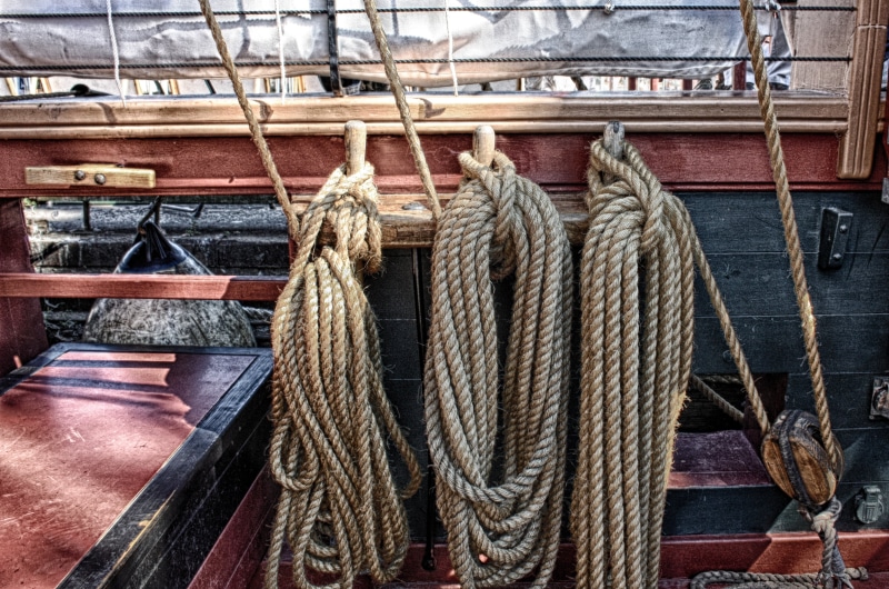 nautical, rope, sea, no people, close-up, still life, tall ships, 2K, textile, choice, day, brown, boat, wall - building feature, nautical vessel, sailboat