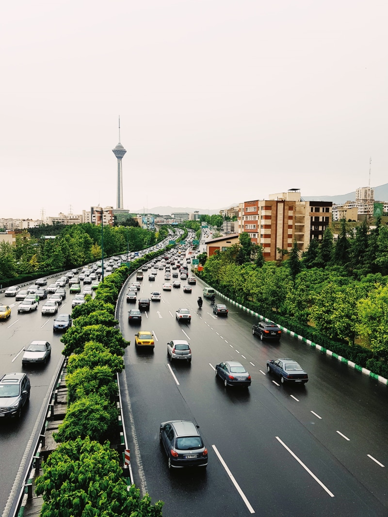 traffic, cars, multiple lane highway, motion, transportation, high angle view, car, tower, city, travel, cab, hakim expressway, mode of transportation