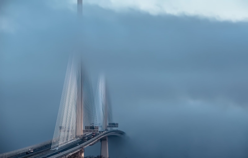 cloud - sky, Scotland, blurred motion, black, sky, 1080P, connection, bridge - man made structure, built structure, no people, metal, mist, nature, fog