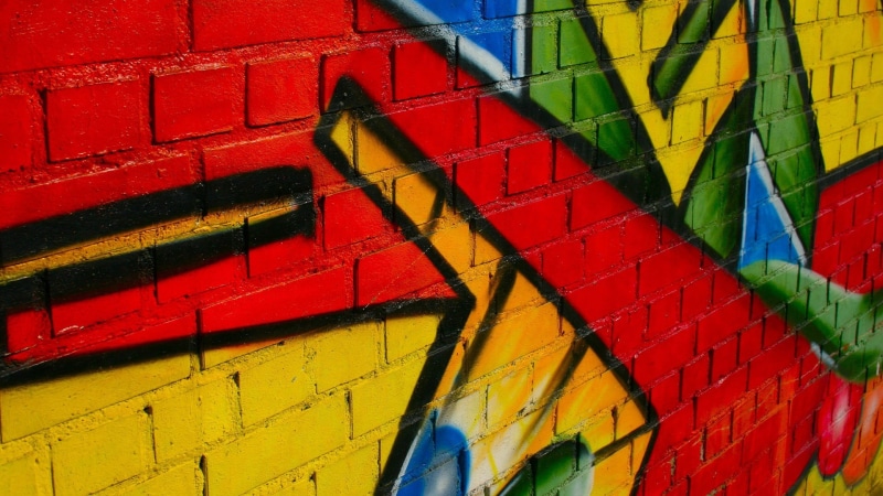 red, mural, wall - building feature, close-up, wall, yellow, day, metal, architecture, blue, art and craft, 1080P, vibrant color, paint, built structure