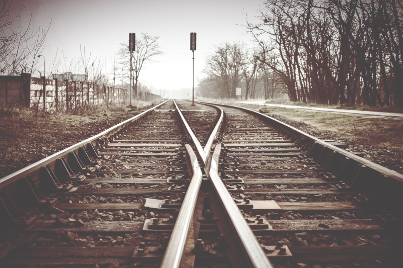 bare tree, outdoors, the way forward, no People, transportation, day, travel, track, direction, steel, tree, long, train, plant, land, journey, metal, mode of transportation