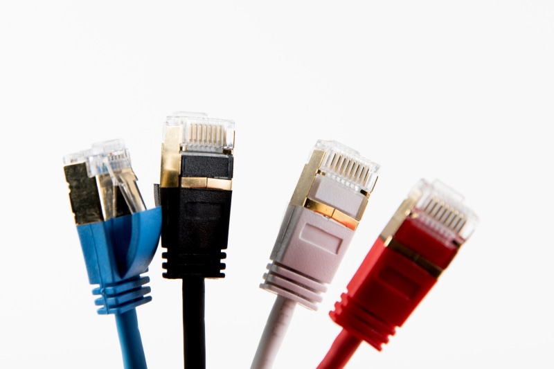 network connector, connection, network connection plug, internet, close-up, cut out, data processing, red, 2K, silver colored, computer network, twisted pair