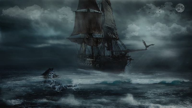no people, sailing, storm cloud, sailboat, fantasy, nature, digital composite, 1080P, water, sea, outdoors, wawe, pirate, storm, marine, motion, cloud - sky