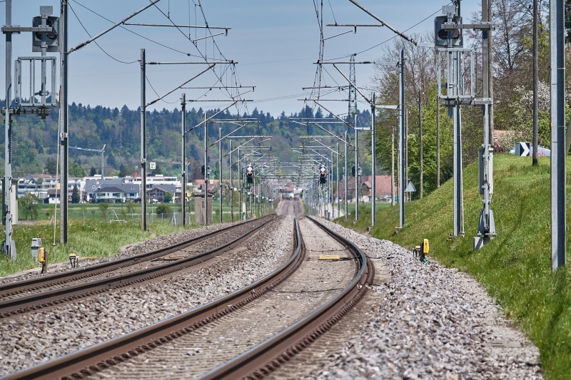 power supply, gravel, technology, the way forward, rail, connection, electricity pylon, sky, day, alone, railroad track, transport, deutsche bahn, fuel and power generation