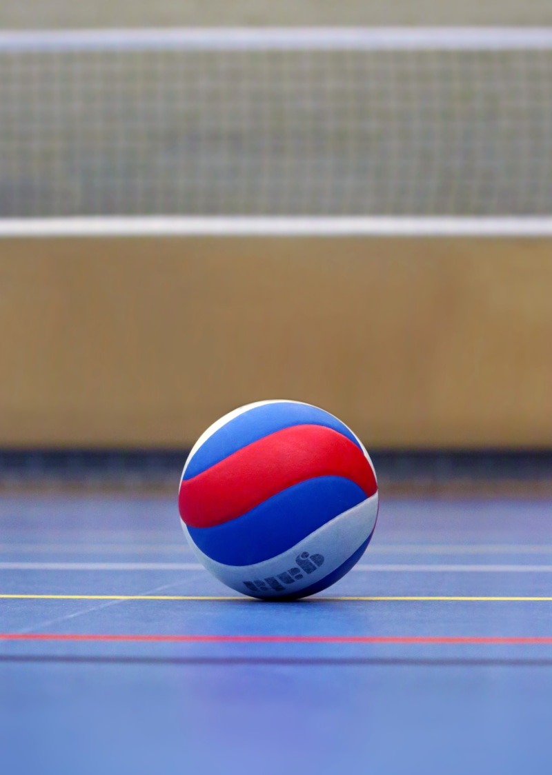 red, single object, absence, competitive sport, team sport, volley, close-up, ground, focus on foreground, sports equipment, sports hall, indoors, table