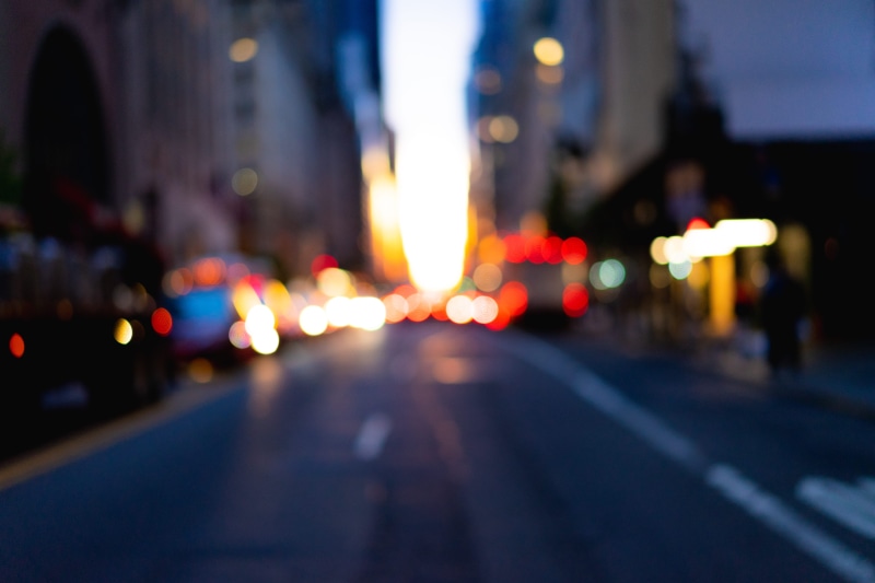 street, multi Colored, city, dusk, headlight, built Structure, shallow, land Vehicle, transportation, sunset, light - Natural Phenomenon, modern, road