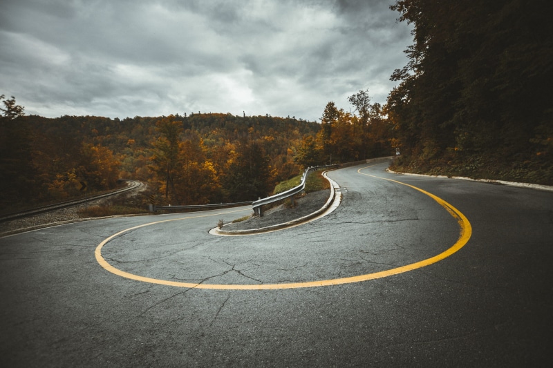 asphalt, outdoors, clouds, nature, change, forest, curve, road, transportation, near, sign, scenics, Caledon, road marking, street, dividing Line, view