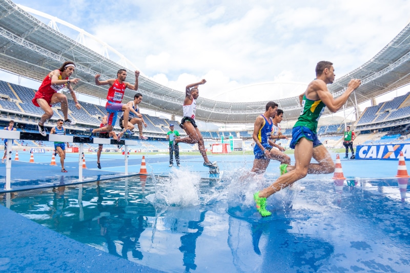 hurdle, enjoyment, water, leisure activity, running, adult, day, group, splash, 4K, action, young adult, males, lifestyles, motion, splashing, men, sport