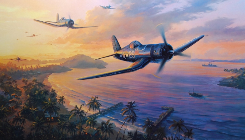 pacific war, f4u corsair, cloud - Sky, engine, transportation, no people, on the move, painting, air Vehicle, sunset, military, technology, speed, nature