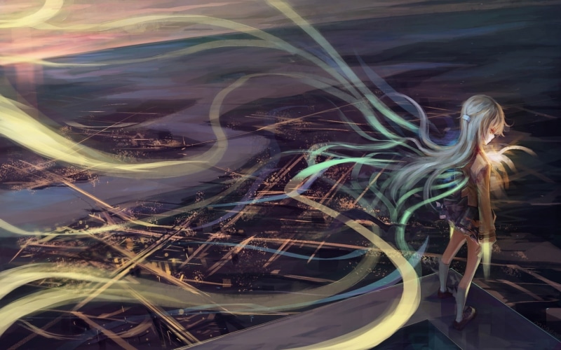 illuminated, nature, night, blurred motion, 1080P, character, outdoors, anime, light trail, Angel Beats!, land, city, anime girls, no people, close-up