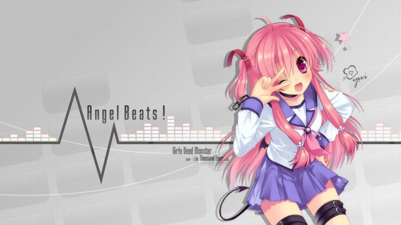pink color, pink hair, indoors, Yui (Angel Beats!), communication, females, hair, dyed hair, adult, anime girls, lifestyles, blond hair, leisure activity
