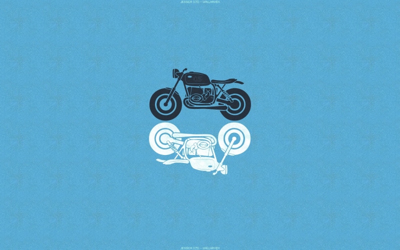 art and craft, cut out, copy space, design, sky, wall - building feature, blue, indoors, craft, creativity, motorcycle, blue background, low angle view