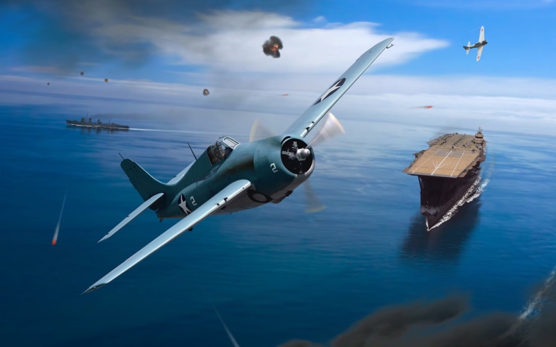 War, Sea, Aircraft, Carrier, Art, Fighter, ii, World, Drawing, Sky, 1080P